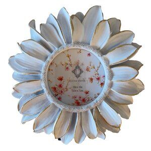 Concepts In Time Photo Flower Picture Frame 3×3 Round White Petals Shabby Chic